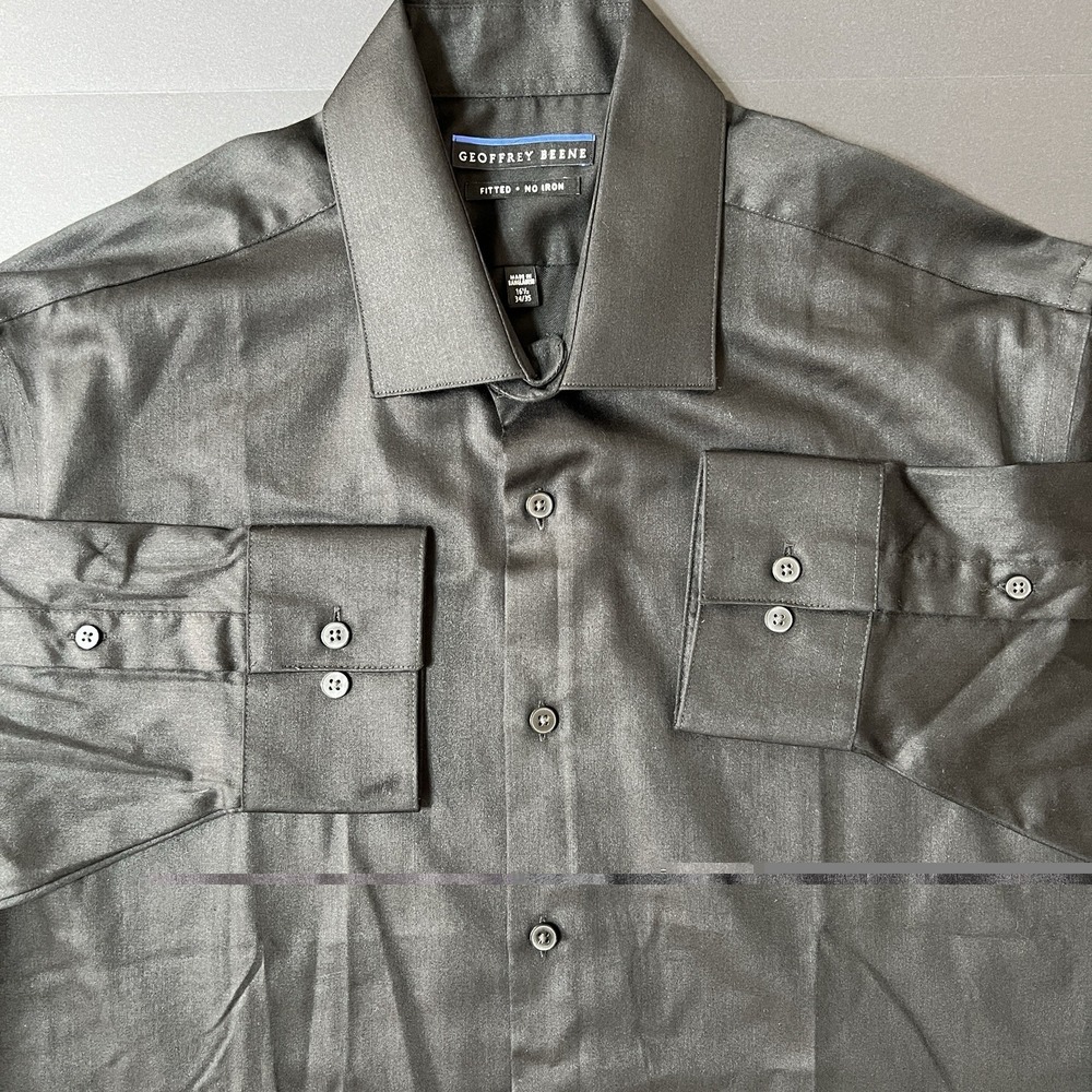 Geoffrey Beene Dress Shirt Men's 16 1/2 34/35 Fitted No Iron Black NWT Formal